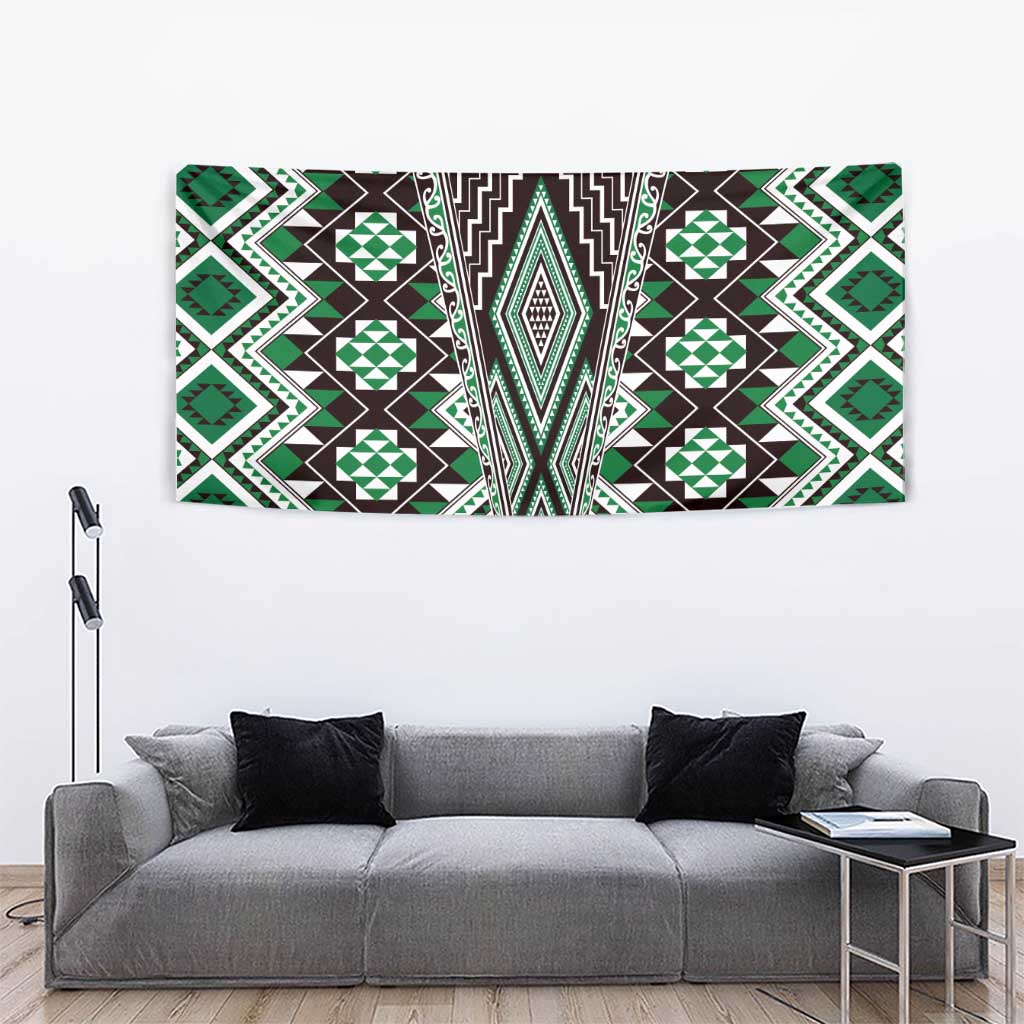 Green Aotearoa Tukutuku and Poutama Motif Tapestry LT03 - Polynesian Pride