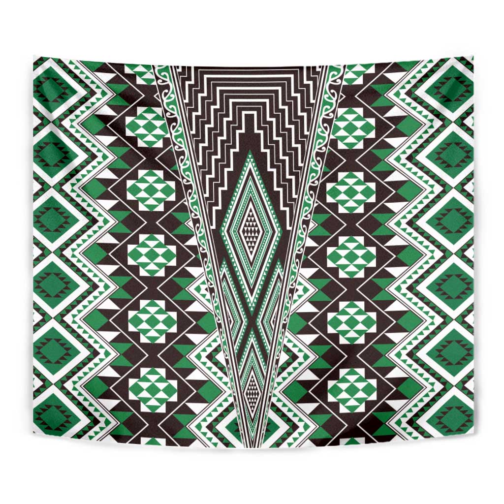 Green Aotearoa Tukutuku and Poutama Motif Tapestry LT03 - Polynesian Pride