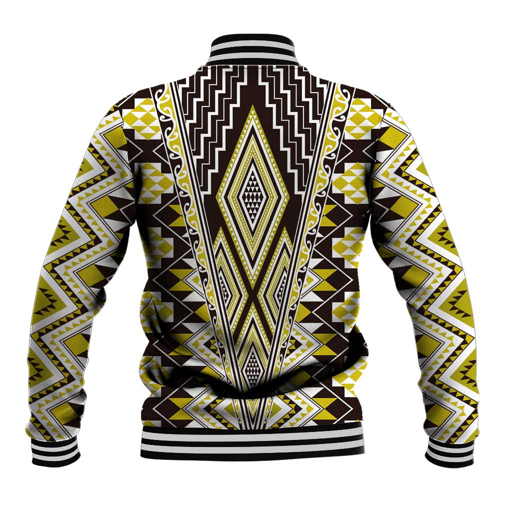 Yellow Aotearoa Tukutuku and Poutama Motif Baseball Jacket LT03 - Polynesian Pride