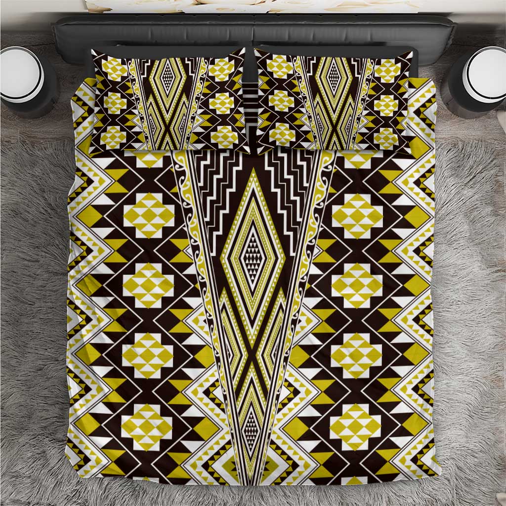 Yellow Aotearoa Tukutuku and Poutama Motif Bedding Set LT03 Yellow - Polynesian Pride