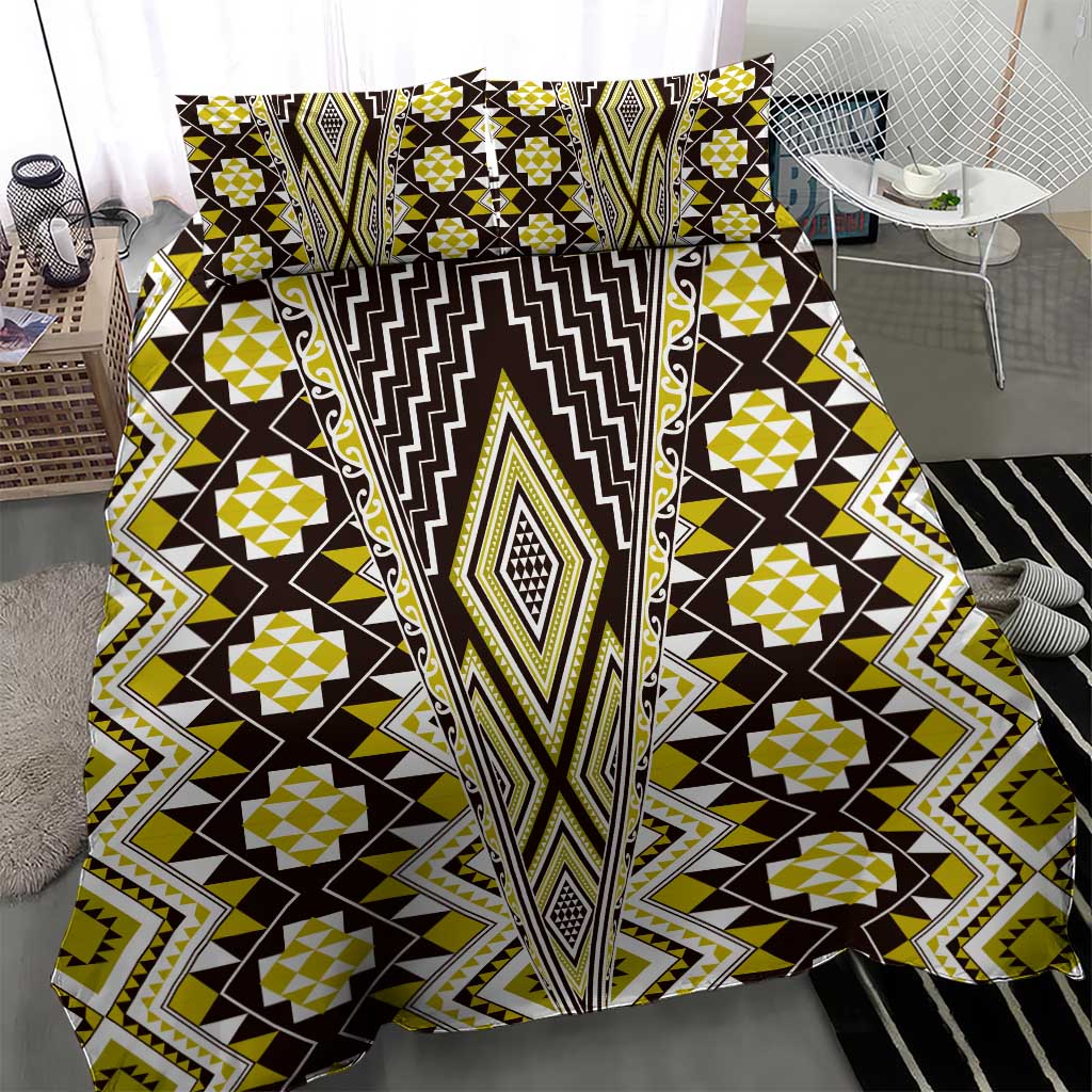 Yellow Aotearoa Tukutuku and Poutama Motif Bedding Set LT03 - Polynesian Pride