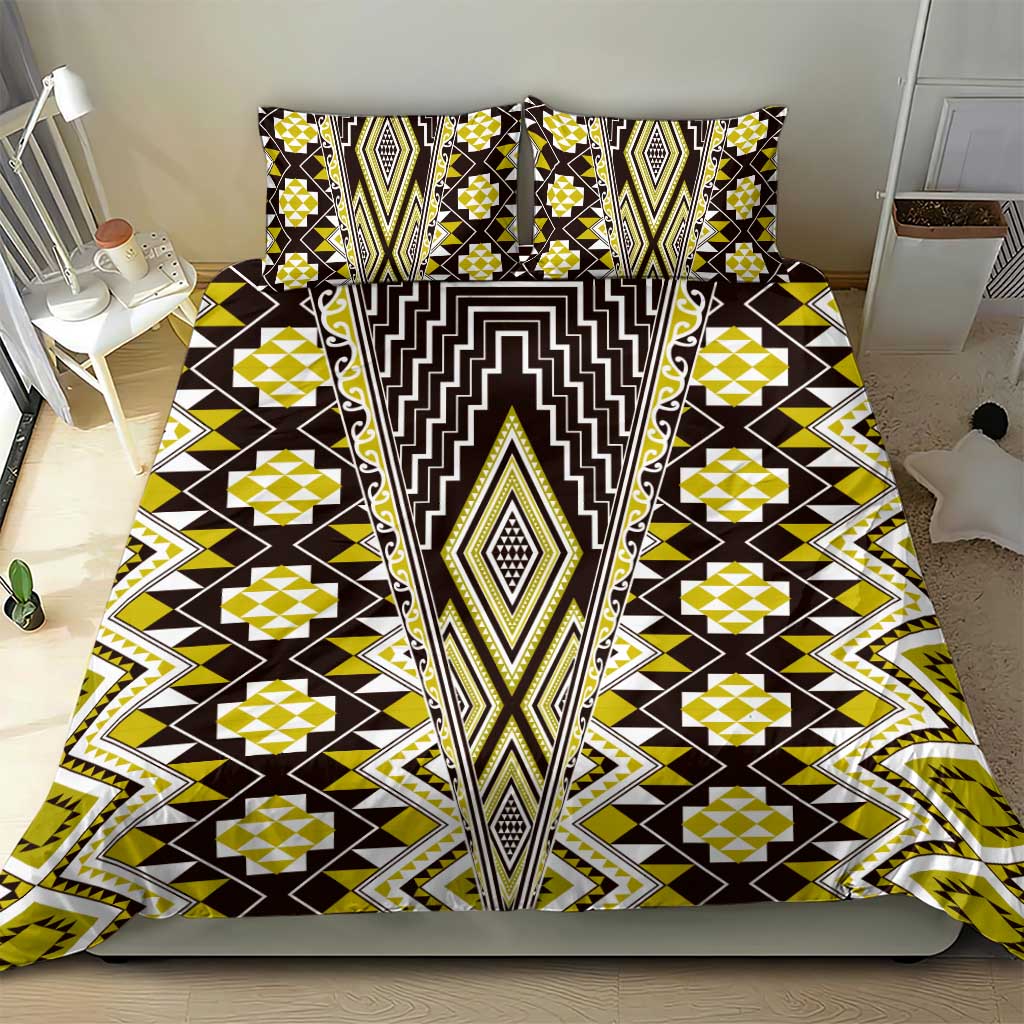 Yellow Aotearoa Tukutuku and Poutama Motif Bedding Set LT03 - Polynesian Pride