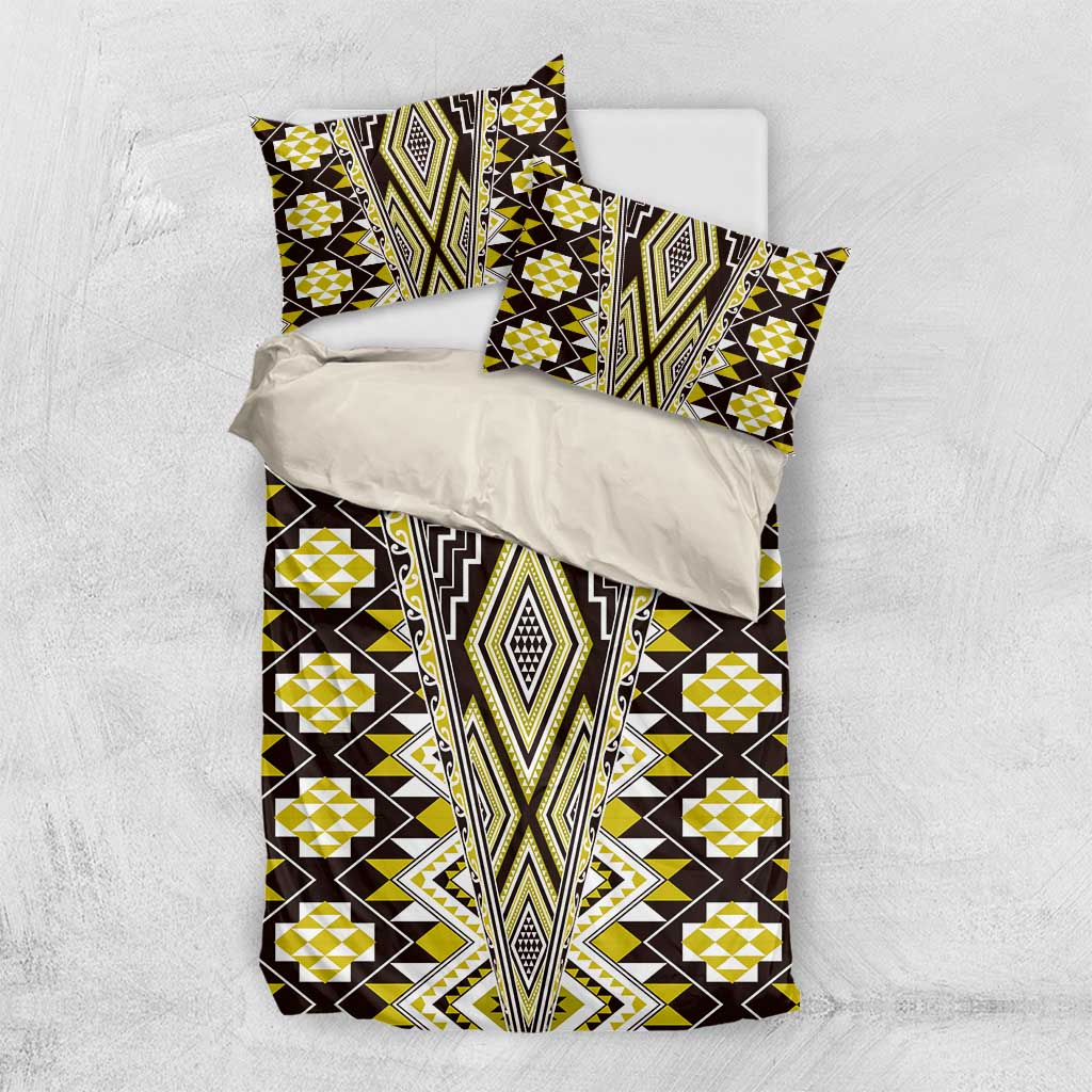 Yellow Aotearoa Tukutuku and Poutama Motif Bedding Set LT03 US Twin 172cm x 218cm Yellow - Polynesian Pride