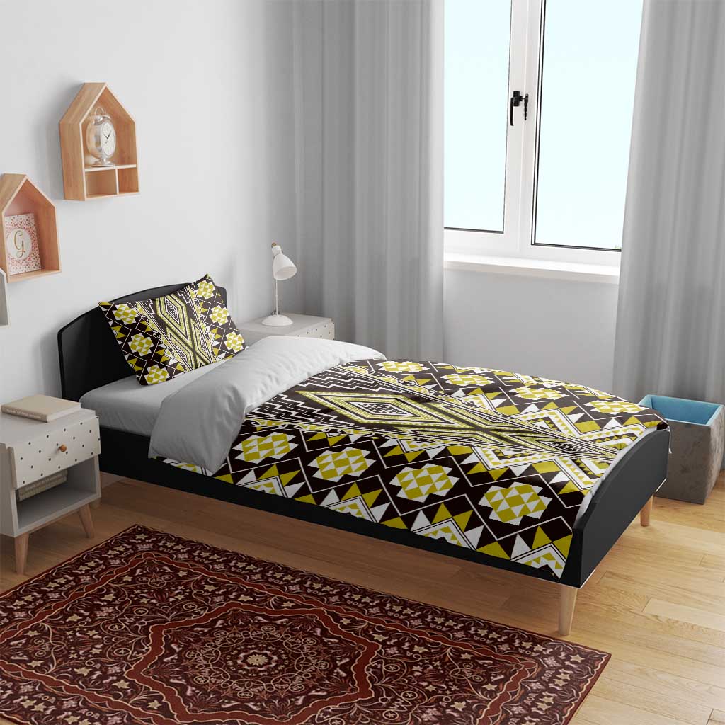 Yellow Aotearoa Tukutuku and Poutama Motif Bedding Set LT03 - Polynesian Pride