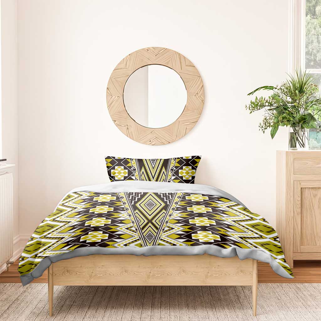 Yellow Aotearoa Tukutuku and Poutama Motif Bedding Set LT03 - Polynesian Pride