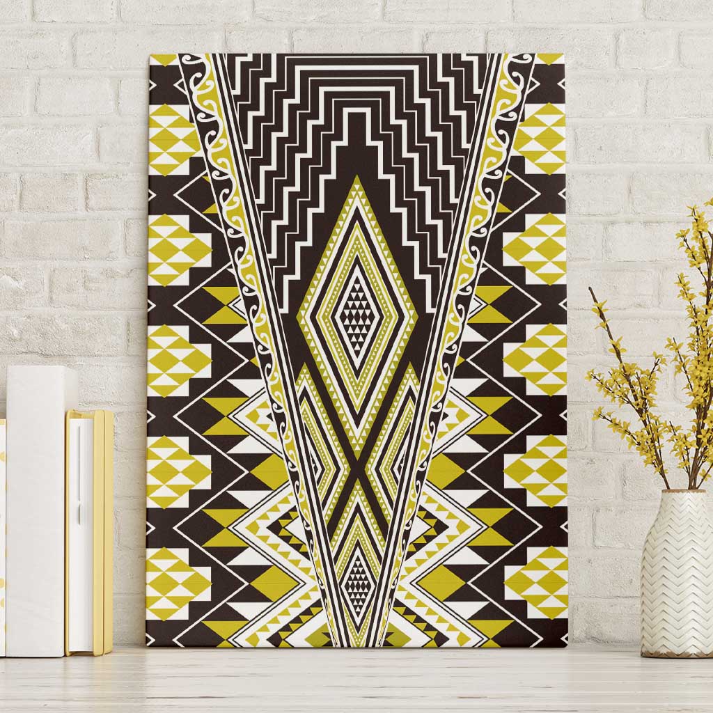 Yellow Aotearoa Tukutuku and Poutama Motif Canvas Wall Art LT03 Without Frame Yellow - Polynesian Pride