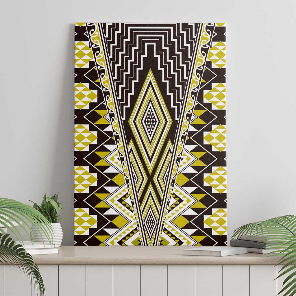 Yellow Aotearoa Tukutuku and Poutama Motif Canvas Wall Art LT03 - Polynesian Pride