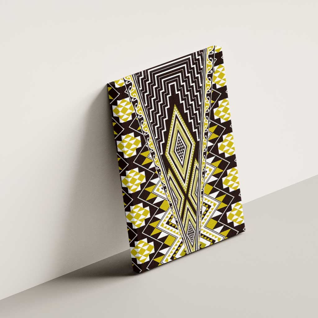 Yellow Aotearoa Tukutuku and Poutama Motif Canvas Wall Art LT03 - Polynesian Pride