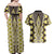 Yellow Aotearoa Tukutuku and Poutama Motif Couples Matching Off Shoulder Maxi Dress and Hawaiian Shirt