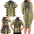 Yellow Aotearoa Tukutuku and Poutama Motif Family Matching Long Sleeve Bodycon Dress and Hawaiian Shirt