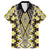 Yellow Aotearoa Tukutuku and Poutama Motif Family Matching Off Shoulder Maxi Dress and Hawaiian Shirt