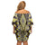 Yellow Aotearoa Tukutuku and Poutama Motif Family Matching Off Shoulder Short Dress and Hawaiian Shirt