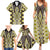 Yellow Aotearoa Tukutuku and Poutama Motif Family Matching Summer Maxi Dress and Hawaiian Shirt