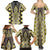 Yellow Aotearoa Tukutuku and Poutama Motif Family Matching Summer Maxi Dress and Hawaiian Shirt