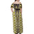 Yellow Aotearoa Tukutuku and Poutama Motif Off Shoulder Maxi Dress