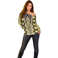 Yellow Aotearoa Tukutuku and Poutama Motif Off Shoulder Sweater LT03 - Polynesian Pride