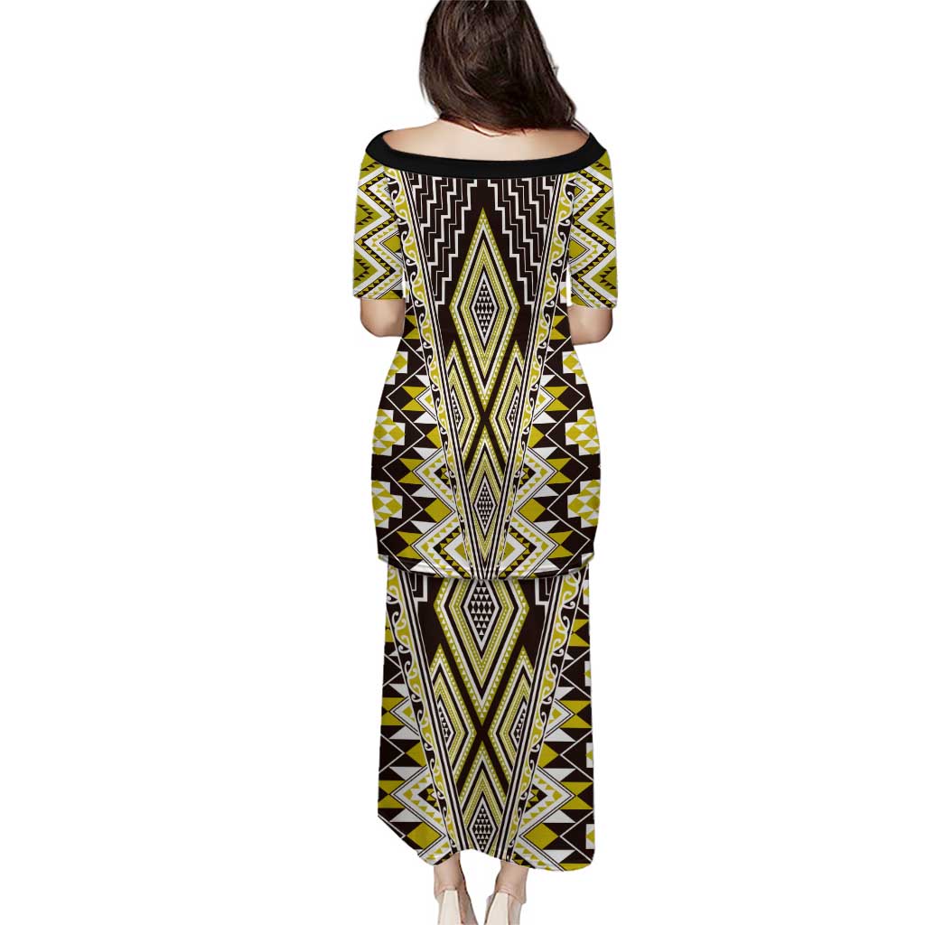 Yellow Aotearoa Tukutuku and Poutama Motif Puletasi LT03 - Polynesian Pride