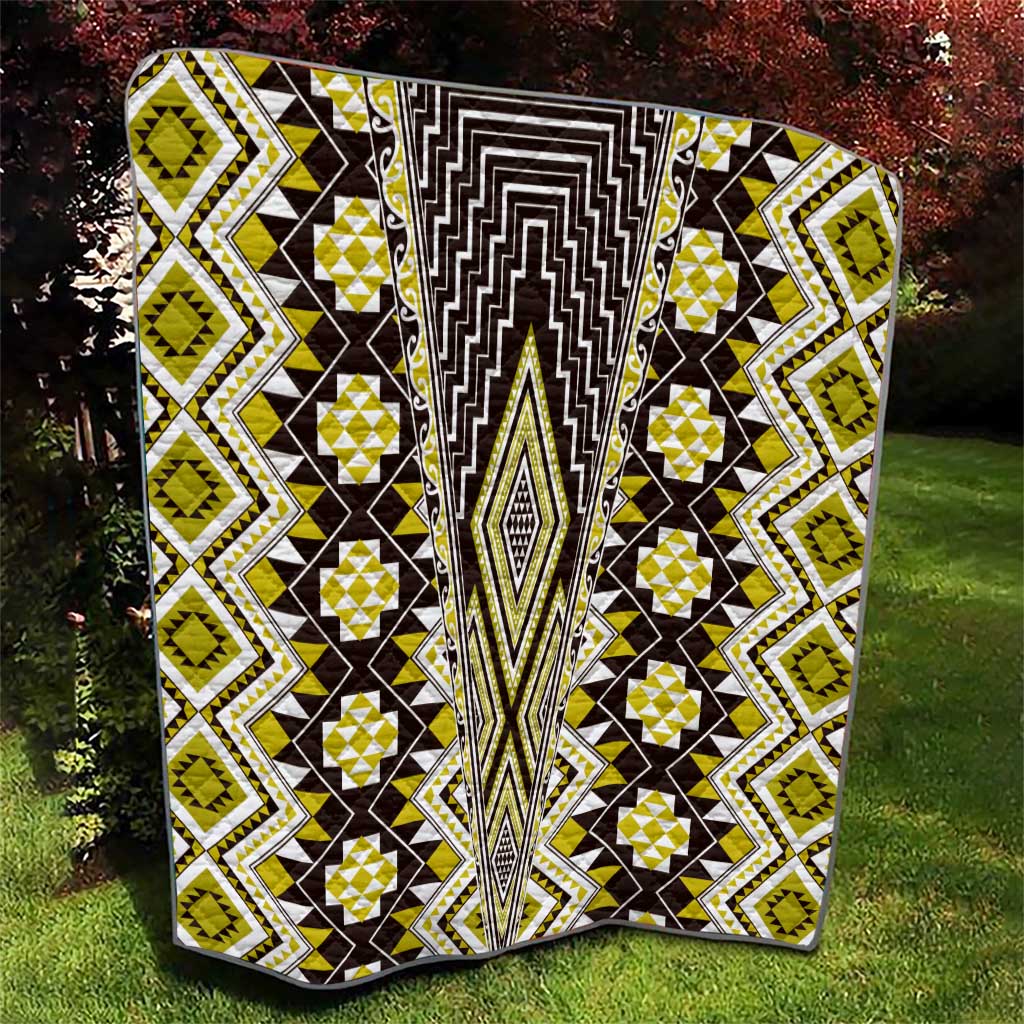 Yellow Aotearoa Tukutuku and Poutama Motif Quilt LT03 - Polynesian Pride