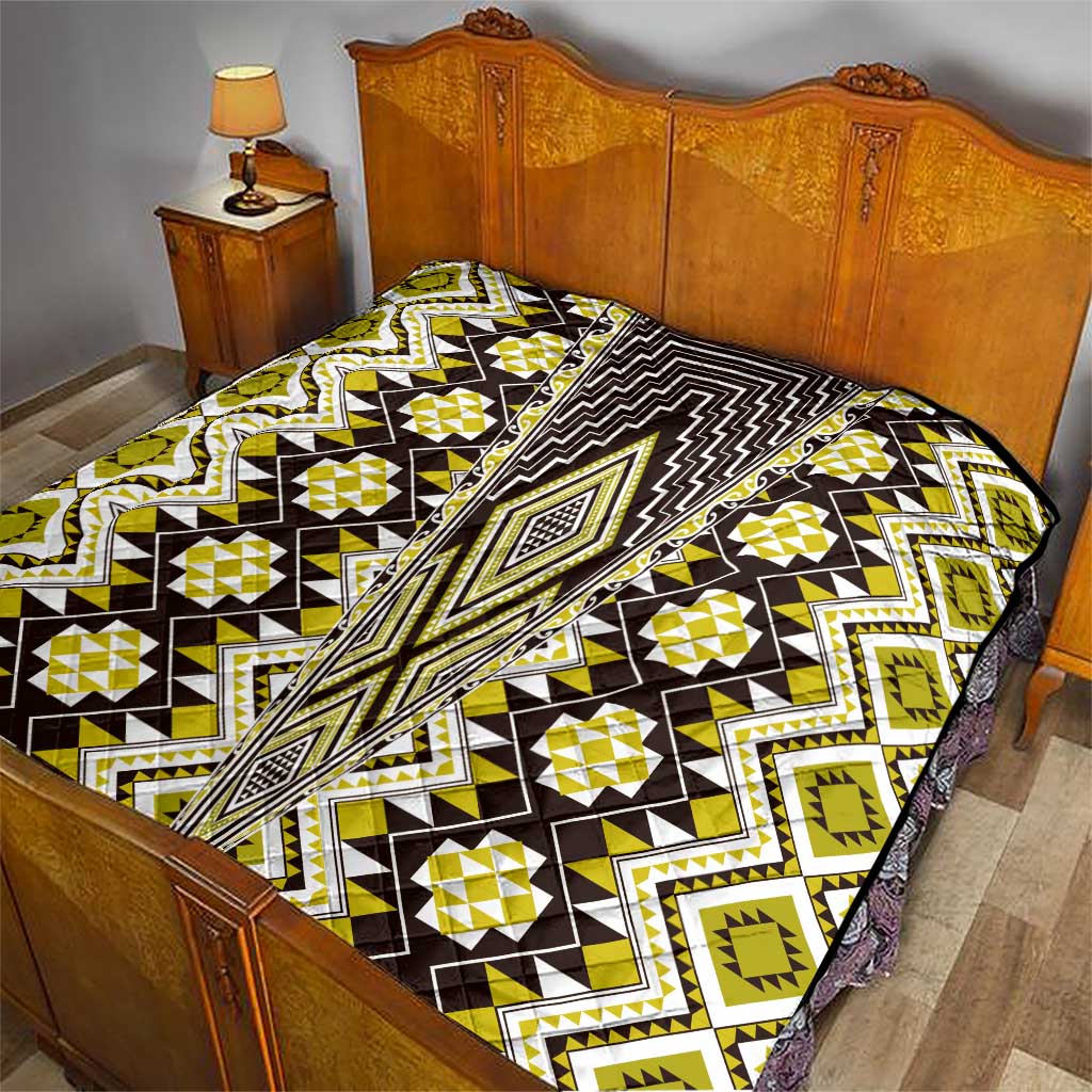 Yellow Aotearoa Tukutuku and Poutama Motif Quilt LT03 - Polynesian Pride
