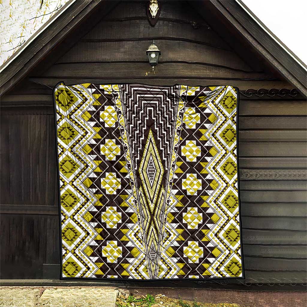 Yellow Aotearoa Tukutuku and Poutama Motif Quilt LT03 - Polynesian Pride