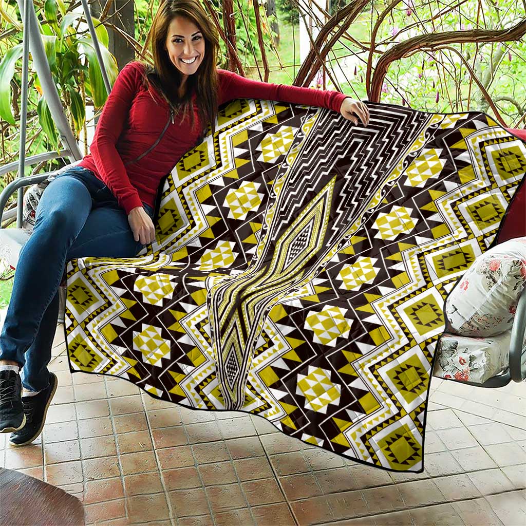 Yellow Aotearoa Tukutuku and Poutama Motif Quilt LT03 - Polynesian Pride