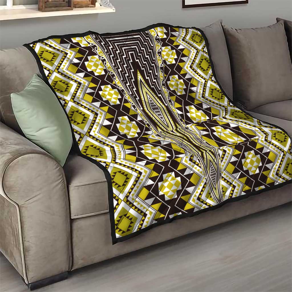Yellow Aotearoa Tukutuku and Poutama Motif Quilt LT03 - Polynesian Pride