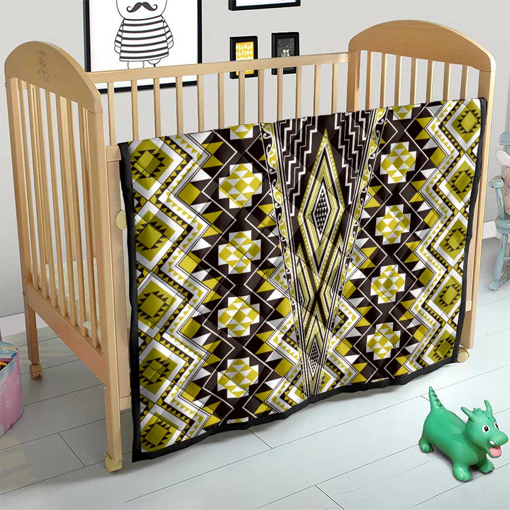 Yellow Aotearoa Tukutuku and Poutama Motif Quilt LT03 - Polynesian Pride