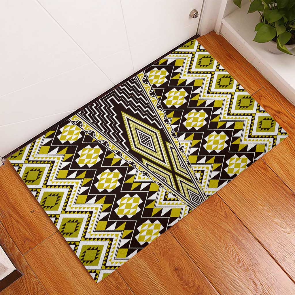 Yellow Aotearoa Tukutuku and Poutama Motif Rubber Doormat LT03 - Polynesian Pride