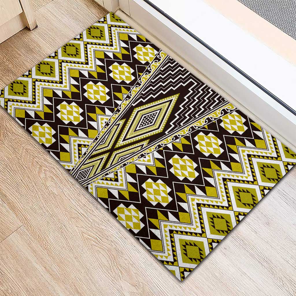 Yellow Aotearoa Tukutuku and Poutama Motif Rubber Doormat LT03 - Polynesian Pride