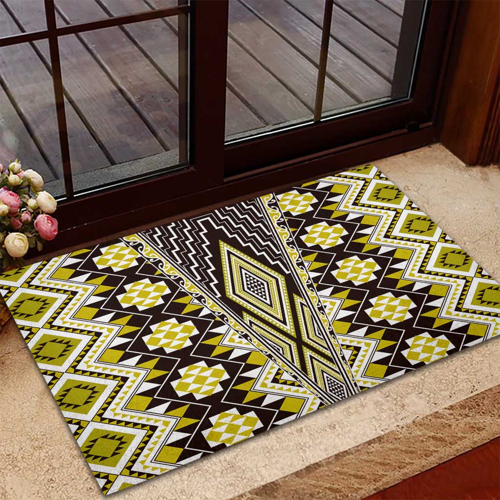 Yellow Aotearoa Tukutuku and Poutama Motif Rubber Doormat LT03 - Polynesian Pride