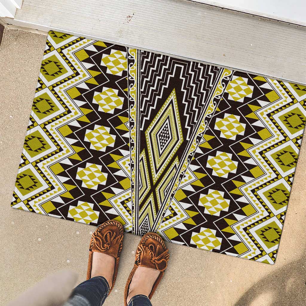 Yellow Aotearoa Tukutuku and Poutama Motif Rubber Doormat LT03 - Polynesian Pride