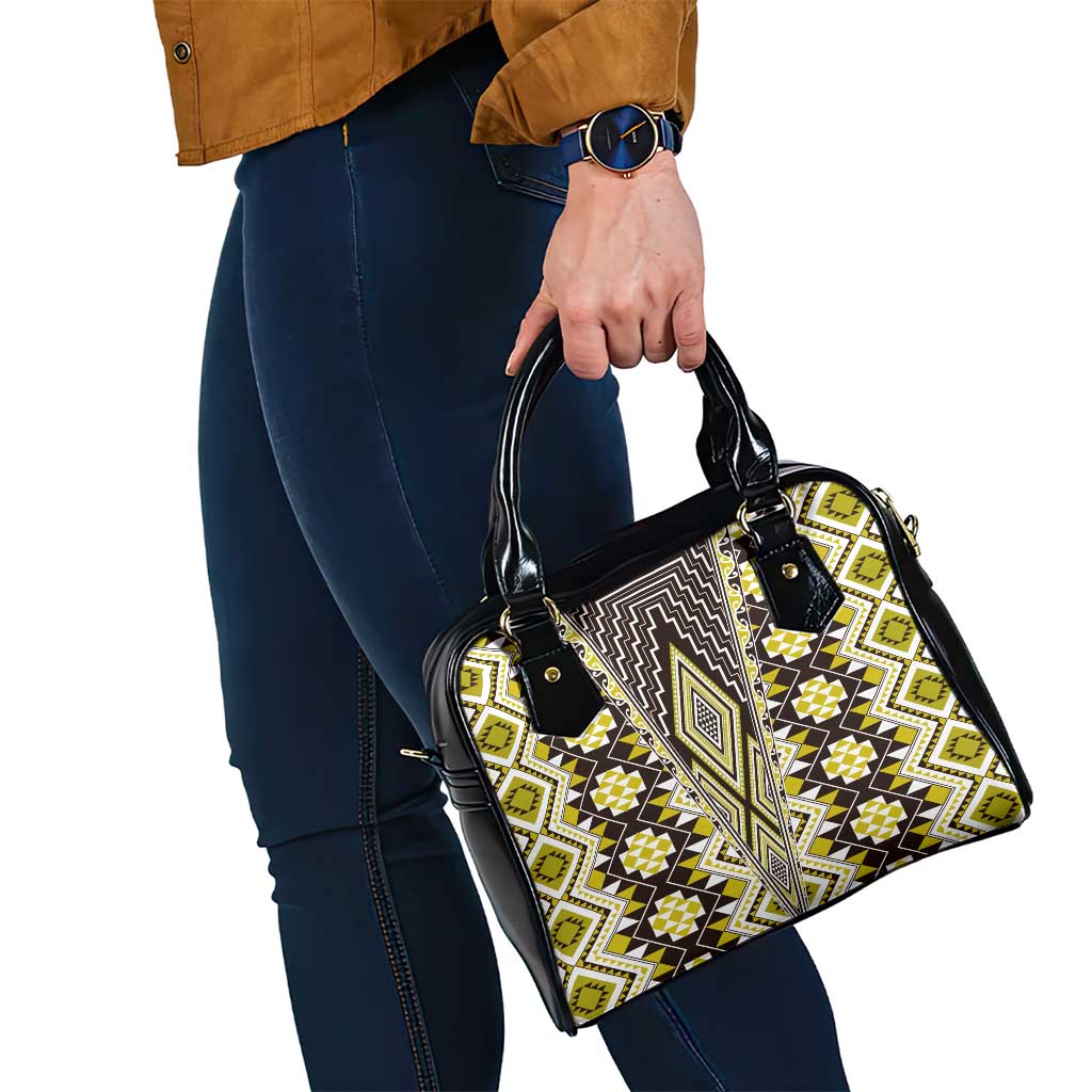 Yellow Aotearoa Tukutuku and Poutama Motif Shoulder Handbag LT03 - Polynesian Pride