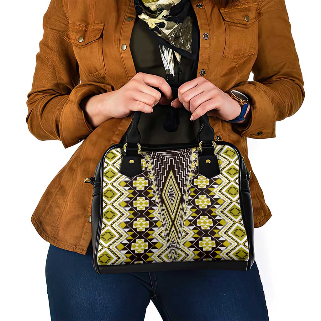 Yellow Aotearoa Tukutuku and Poutama Motif Shoulder Handbag LT03 - Polynesian Pride