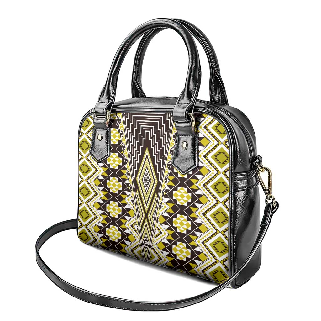 Yellow Aotearoa Tukutuku and Poutama Motif Shoulder Handbag LT03 - Polynesian Pride
