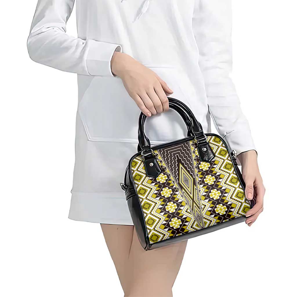Yellow Aotearoa Tukutuku and Poutama Motif Shoulder Handbag LT03 - Polynesian Pride