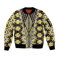 Yellow Aotearoa Tukutuku and Poutama Motif Sleeve Zip Bomber Jacket LT03 Unisex Yellow - Polynesian Pride