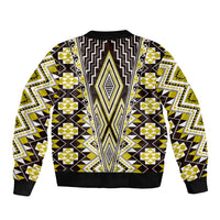 Yellow Aotearoa Tukutuku and Poutama Motif Sleeve Zip Bomber Jacket LT03 - Polynesian Pride