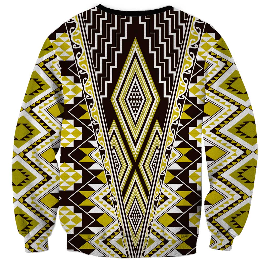 Yellow Aotearoa Tukutuku and Poutama Motif Sweatshirt LT03 - Polynesian Pride