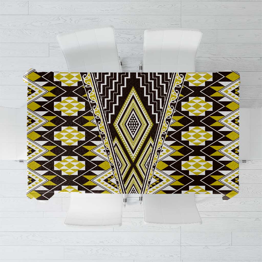 Yellow Aotearoa Tukutuku and Poutama Motif Tablecloth