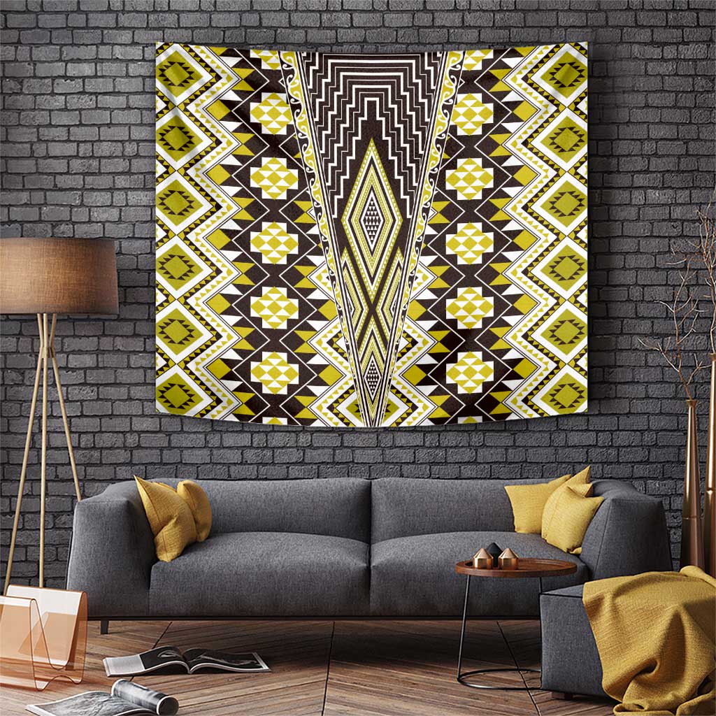 Yellow Aotearoa Tukutuku and Poutama Motif Tapestry LT03 Yellow - Polynesian Pride