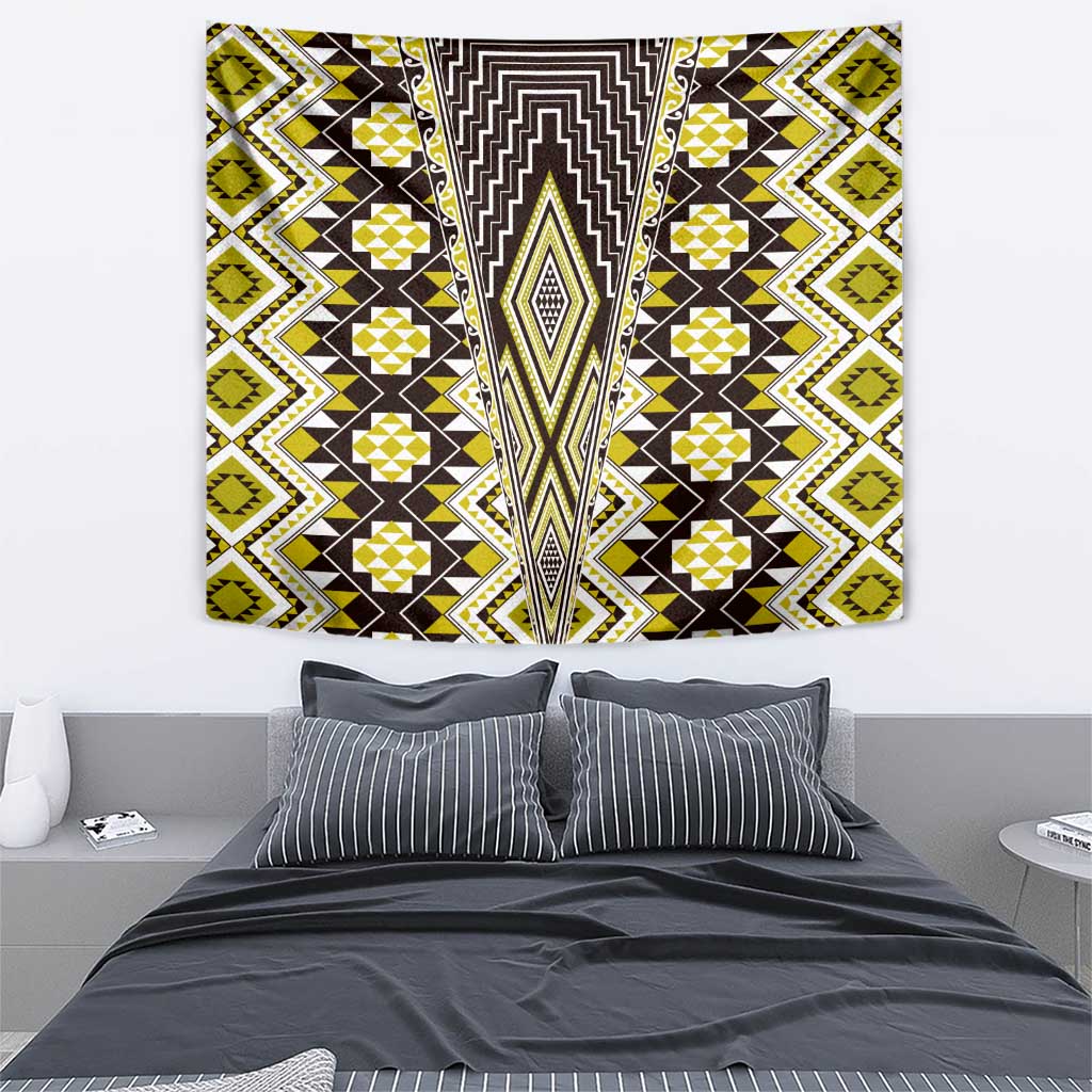 Yellow Aotearoa Tukutuku and Poutama Motif Tapestry LT03 - Polynesian Pride