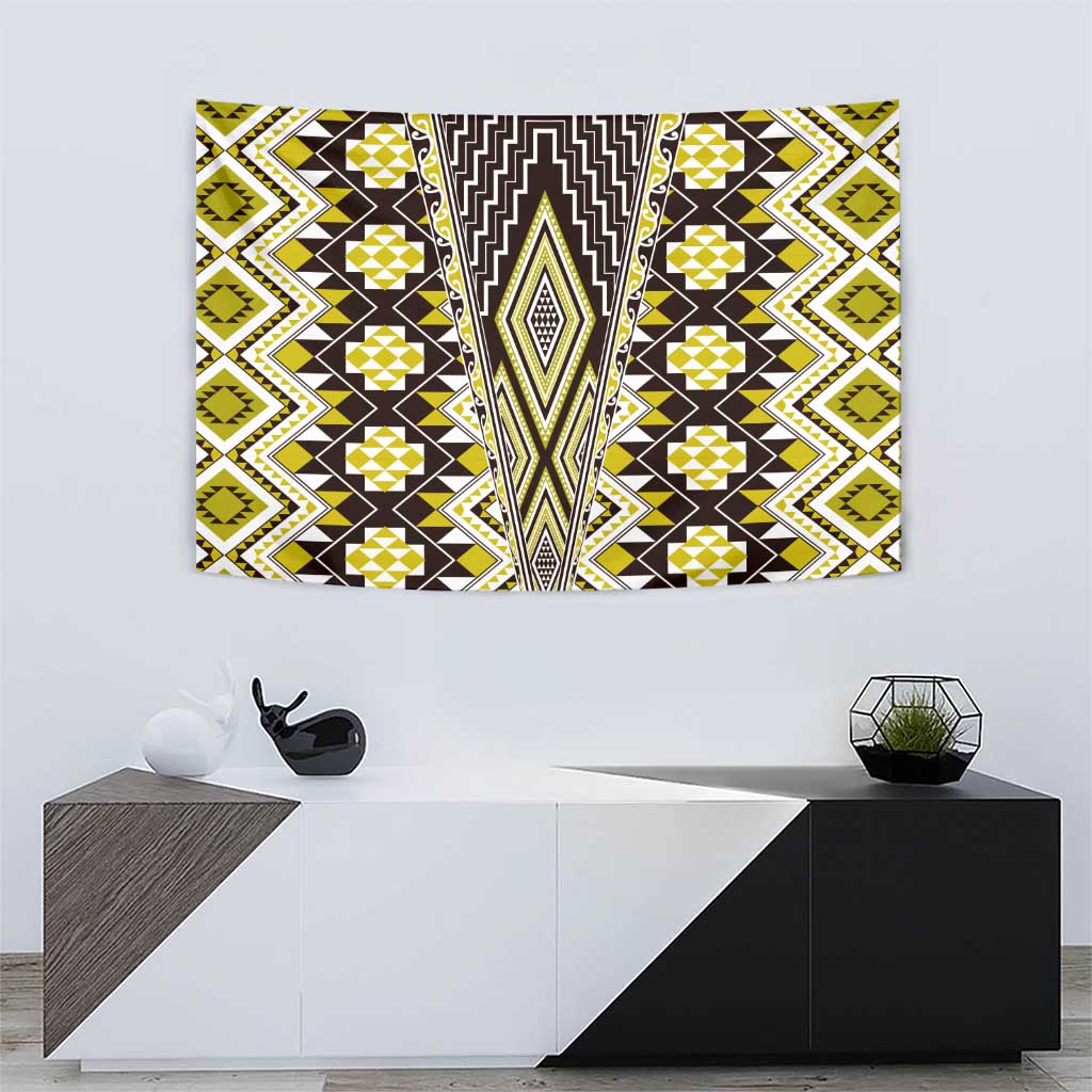 Yellow Aotearoa Tukutuku and Poutama Motif Tapestry LT03 - Polynesian Pride