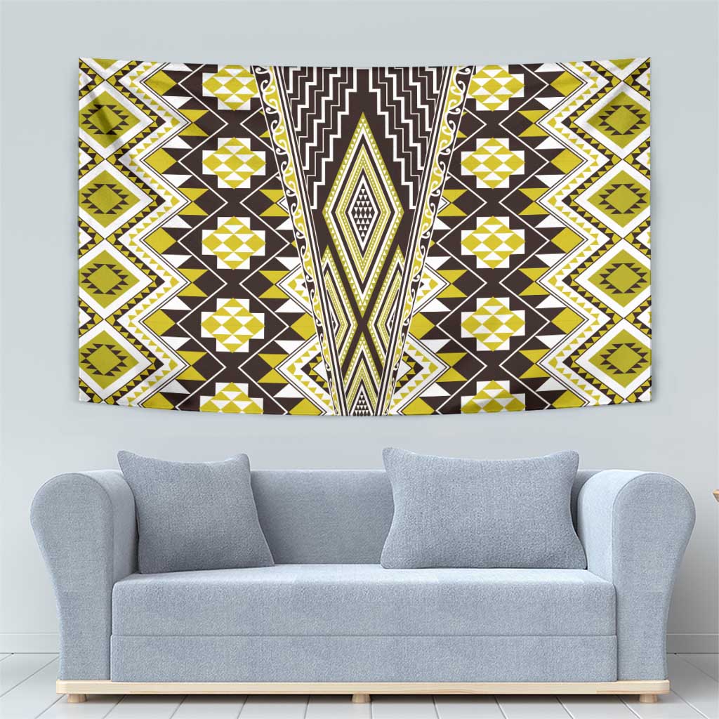 Yellow Aotearoa Tukutuku and Poutama Motif Tapestry LT03 - Polynesian Pride