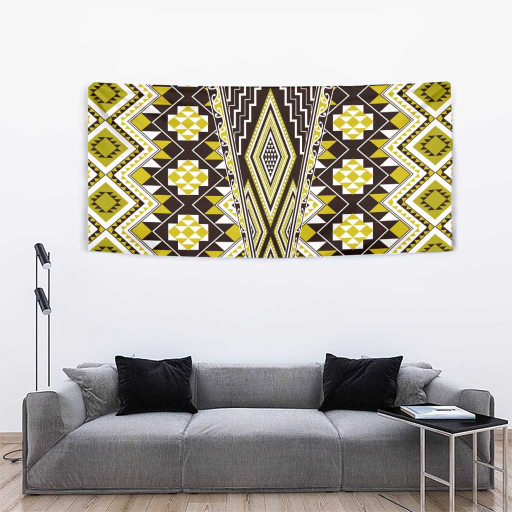 Yellow Aotearoa Tukutuku and Poutama Motif Tapestry LT03 - Polynesian Pride