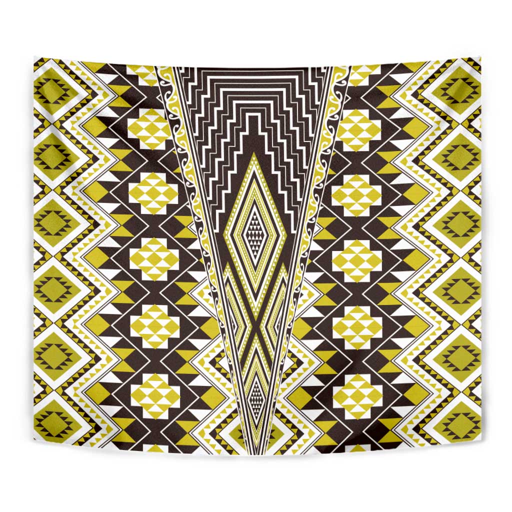Yellow Aotearoa Tukutuku and Poutama Motif Tapestry LT03 - Polynesian Pride