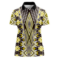 Yellow Aotearoa Tukutuku and Poutama Motif Women Polo Shirt LT03 Female Yellow - Polynesian Pride