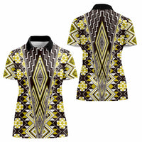 Yellow Aotearoa Tukutuku and Poutama Motif Women Polo Shirt LT03 - Polynesian Pride