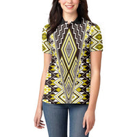 Yellow Aotearoa Tukutuku and Poutama Motif Women Polo Shirt LT03 - Polynesian Pride