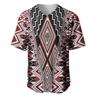 Red Aotearoa Tukutuku and Poutama Motif Baseball Jersey LT03 Red - Polynesian Pride