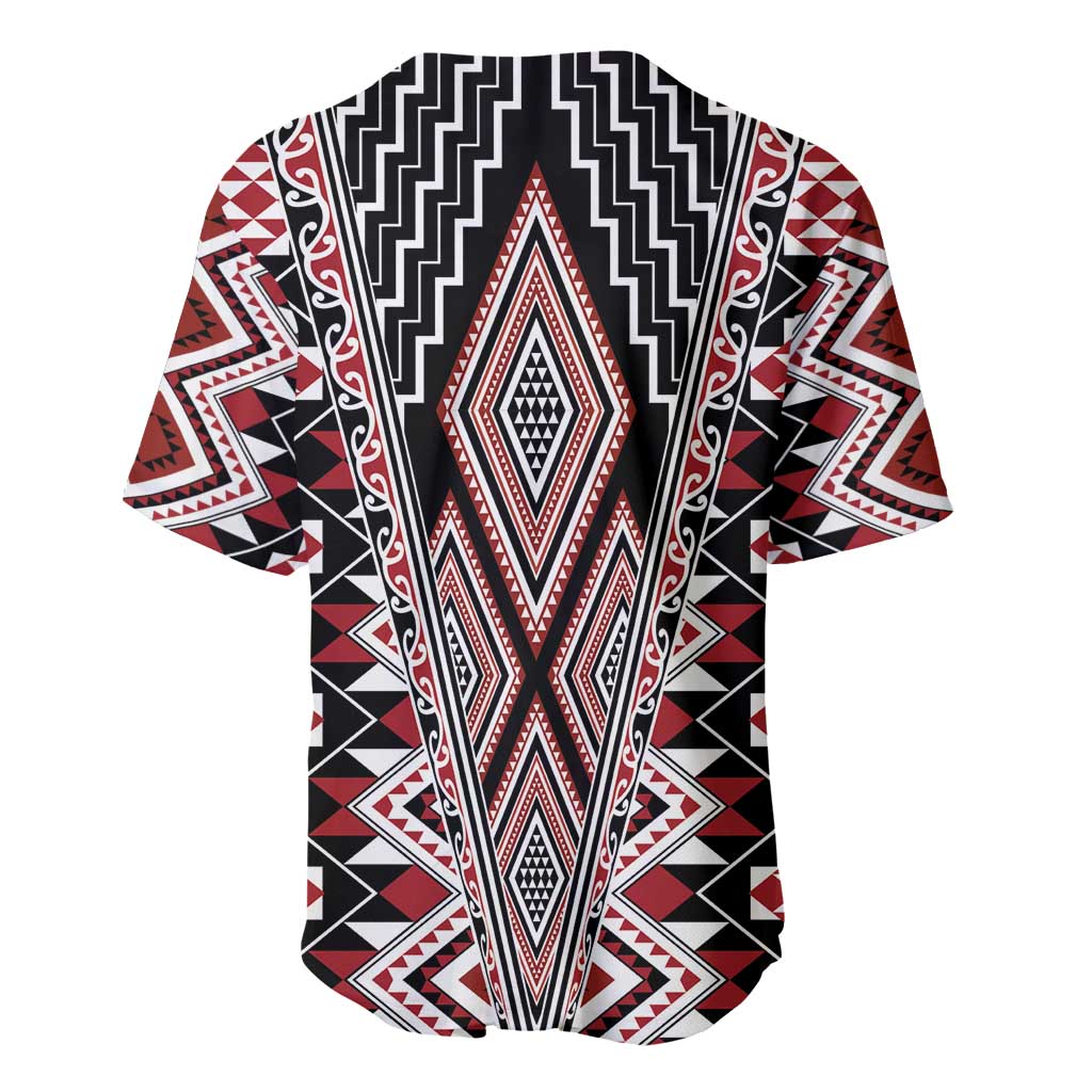 Red Aotearoa Tukutuku and Poutama Motif Baseball Jersey LT03 - Polynesian Pride